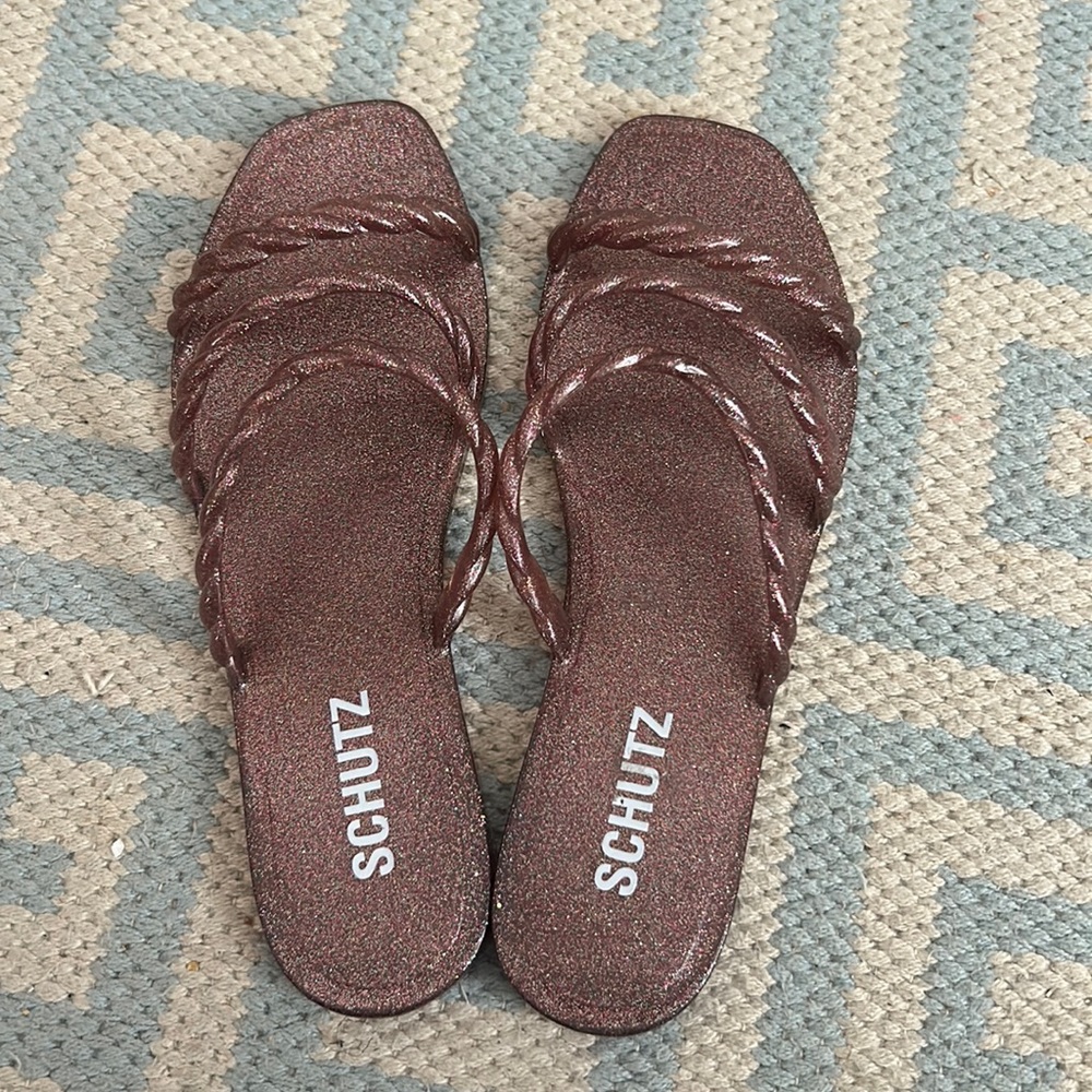 Schutz Rose Gold Glitter Jelly Slide Sandal
